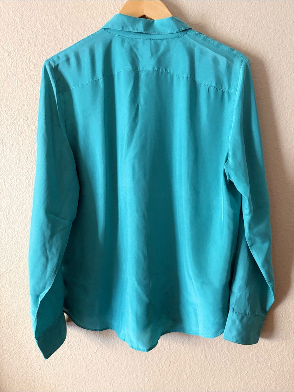 Lauren Ralph Lauren 100% Silk Button Up Shirt Large Turquoise Utility Blouse - Picture 11 of 11
